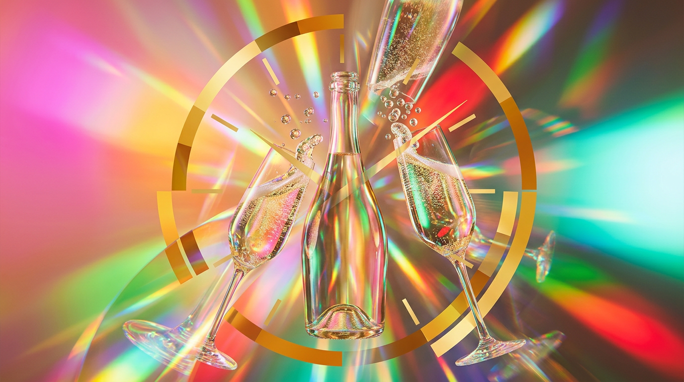 A sparkling glass of prosecco alongside a bottle of Shay & Blue fragrance on a festive table
