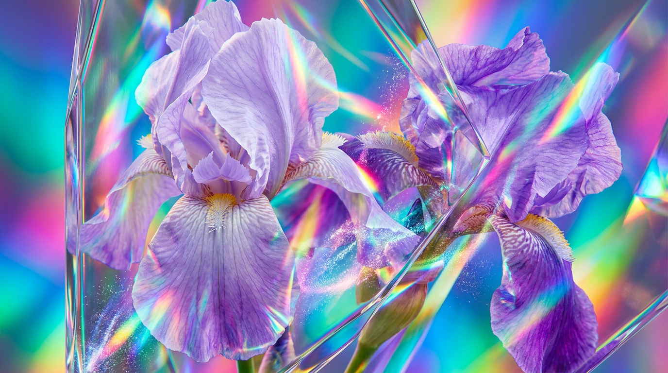 Elegant purple Iris flowers representing the powdery gem of perfumery