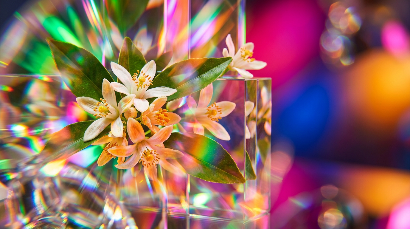 Mandarin orange blossom ingredients with fresh citrus and white petals