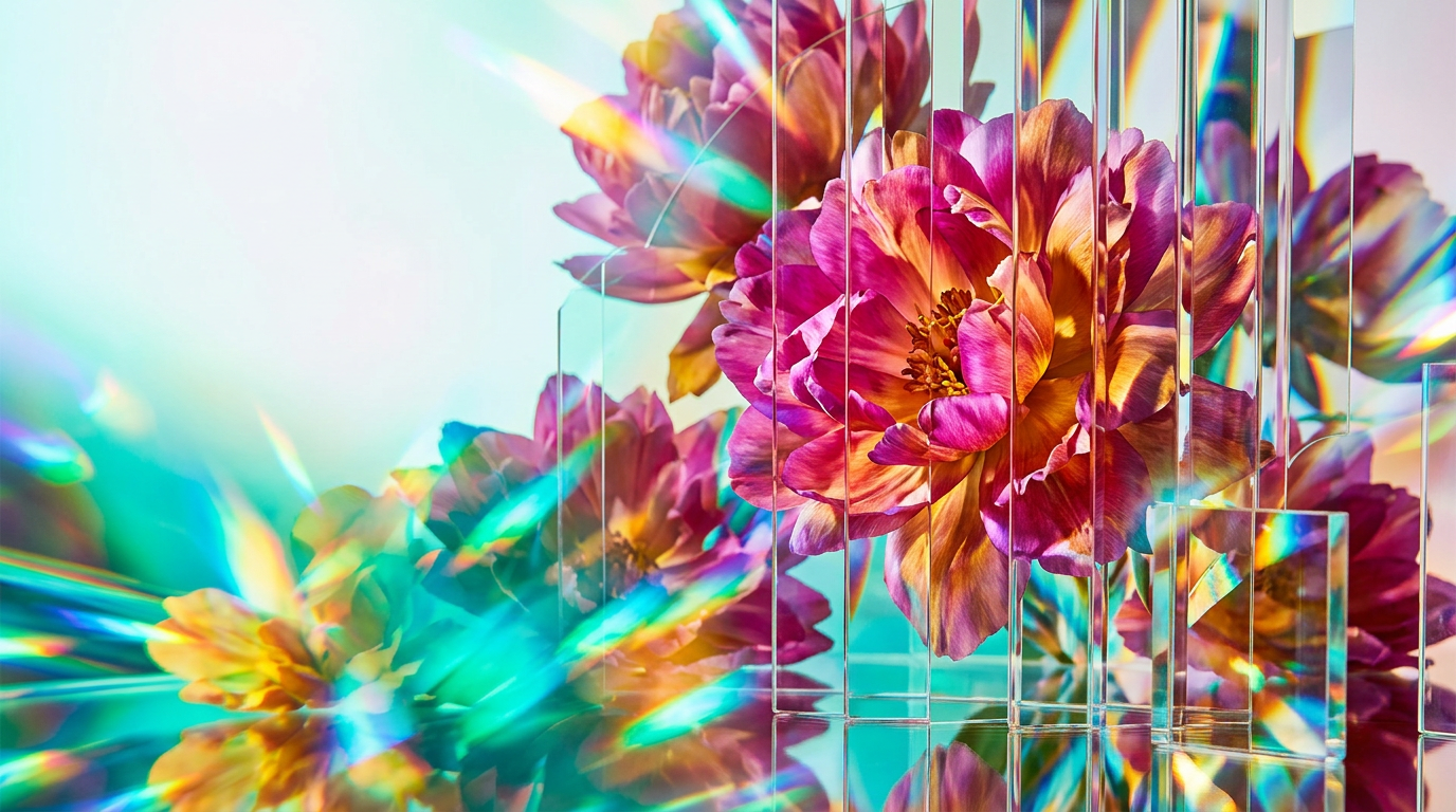 A collection of modern floral fragrances among blooming flowers