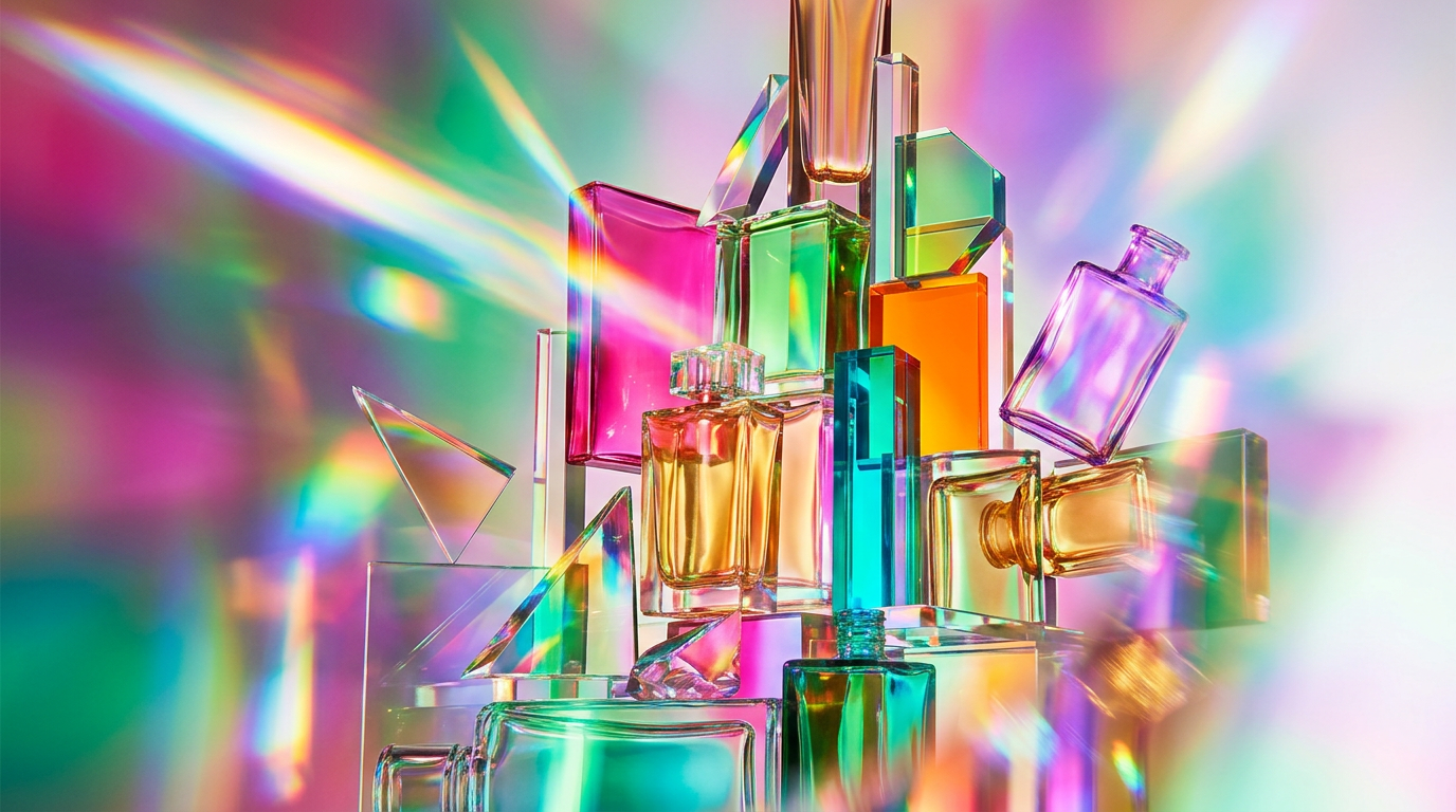 Luxury perfume bottles arranged on a marble surface, representing elegance and fragrance layering