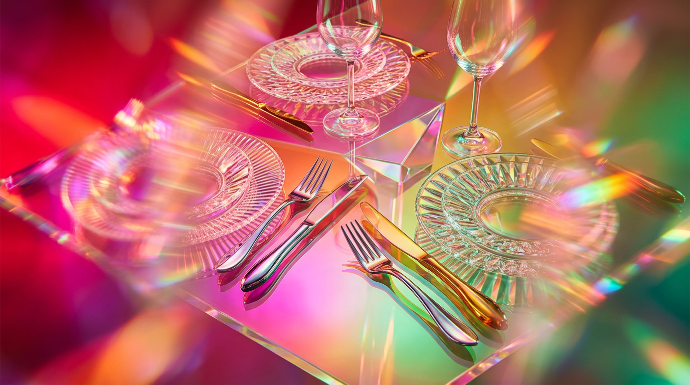 Elegant romantic dinner setting with a focus on luxury fragrance bottles