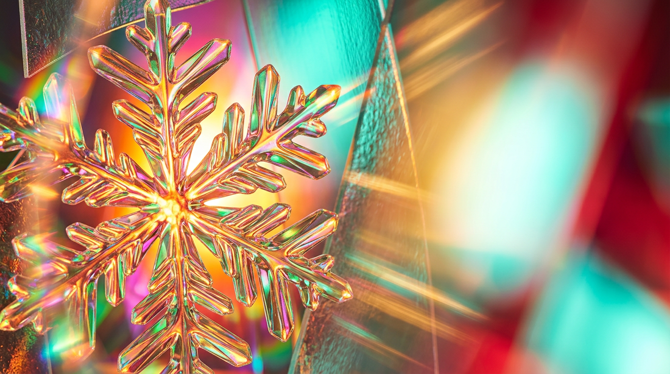 An atmospheric winter scene featuring artisan perfume bottles and frosted botanicals