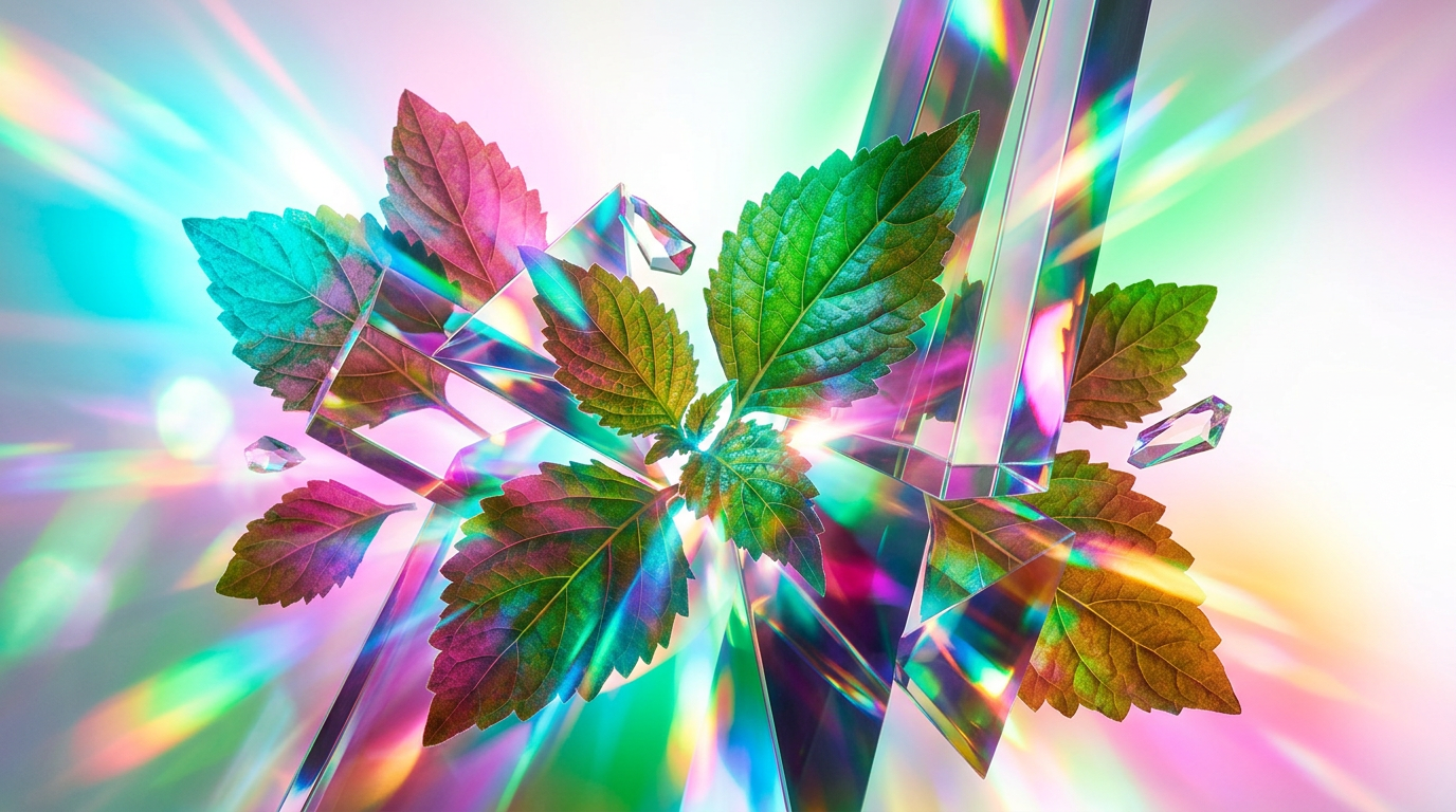 An artistic representation of patchouli leaves and earthy botanical elements