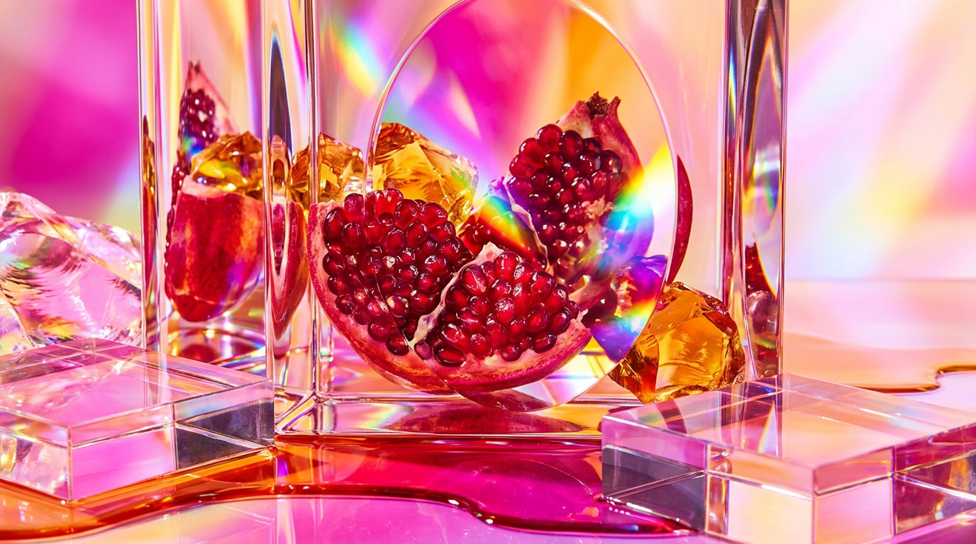Dark Amber Pomegranate Noir Perfume aesthetic with deep red fruits and golden amber