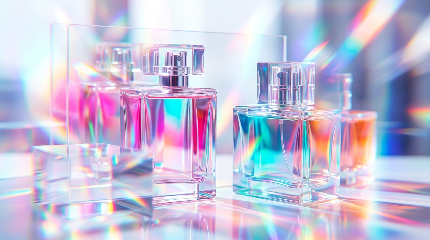 Elegant perfume bottle on a minimalist office desk