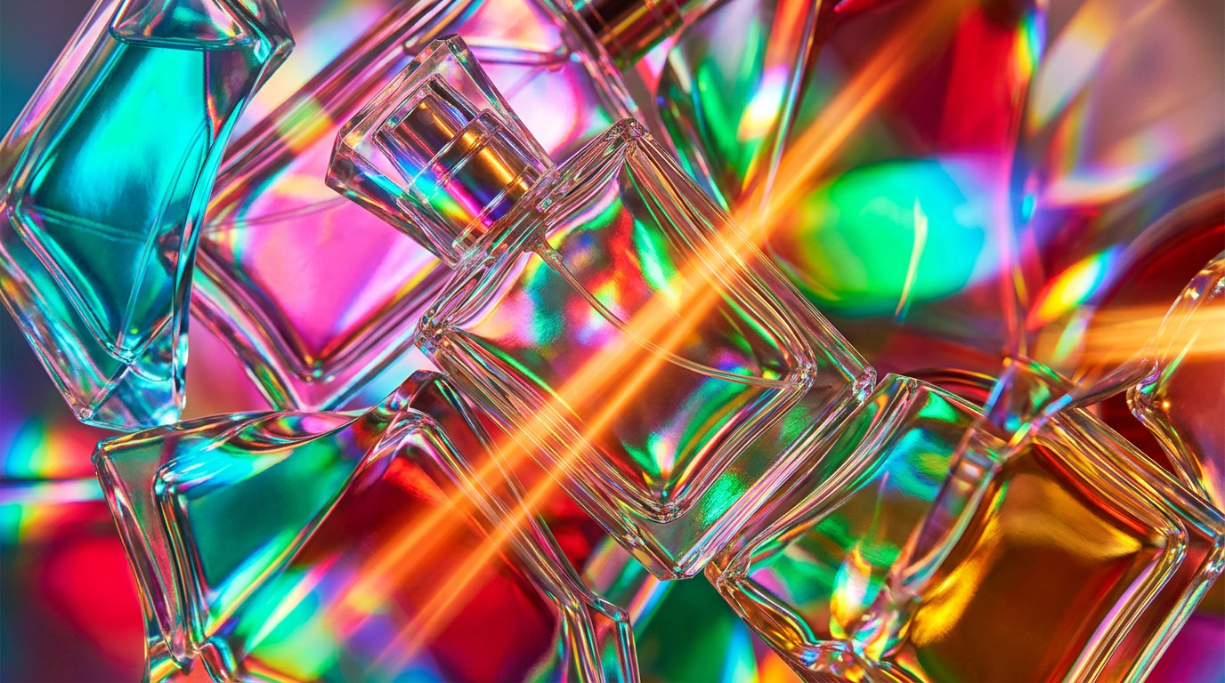 A collection of modern twist perfumes showing elegant glass bottles and vibrant ingredients