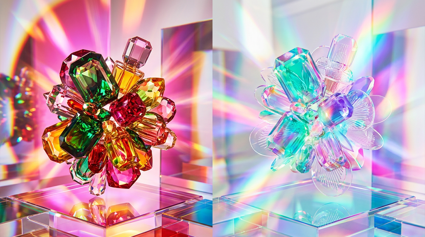 An elegant display of luxury fragrance bottles showing different concentrations