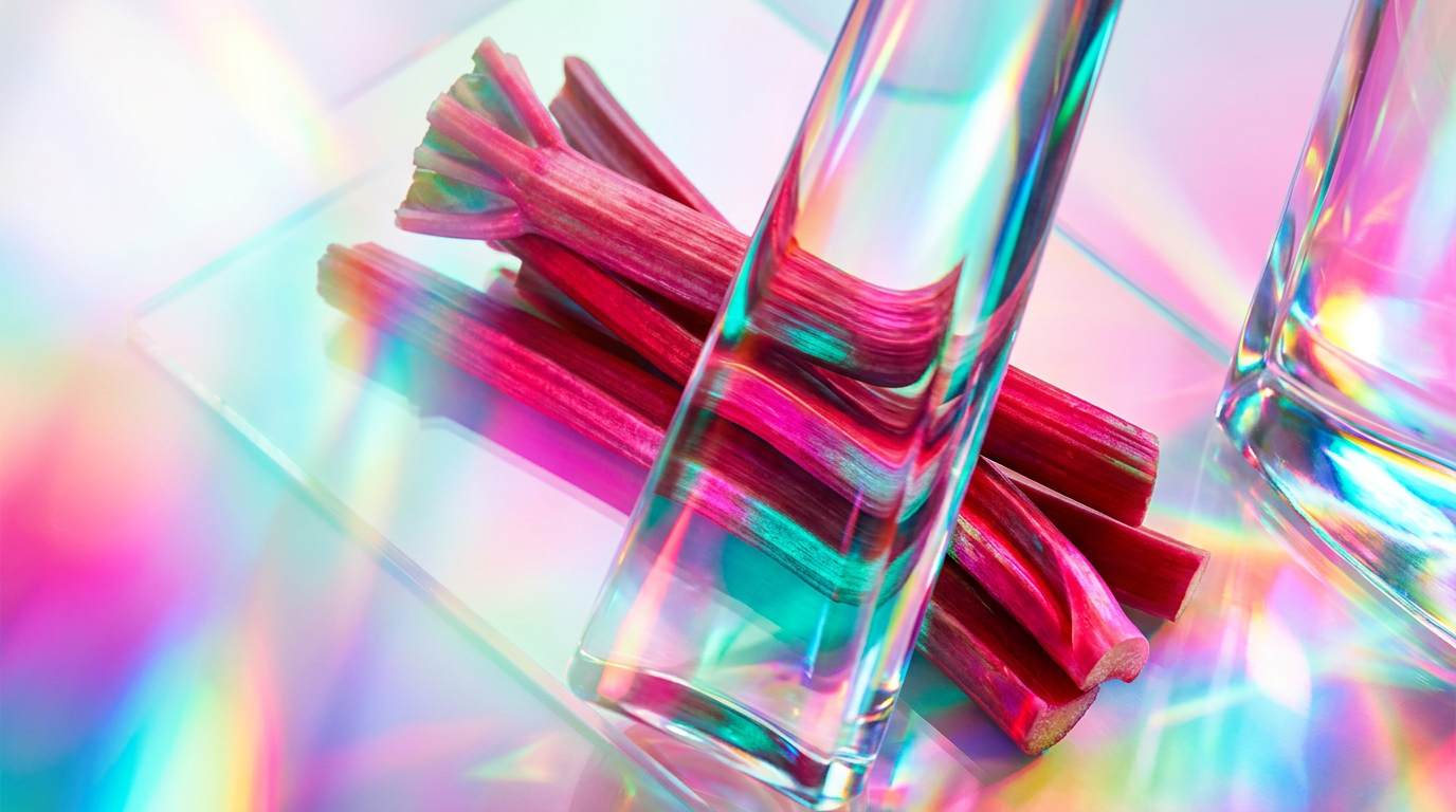 Fresh rhubarb stalks and botanical perfume ingredients