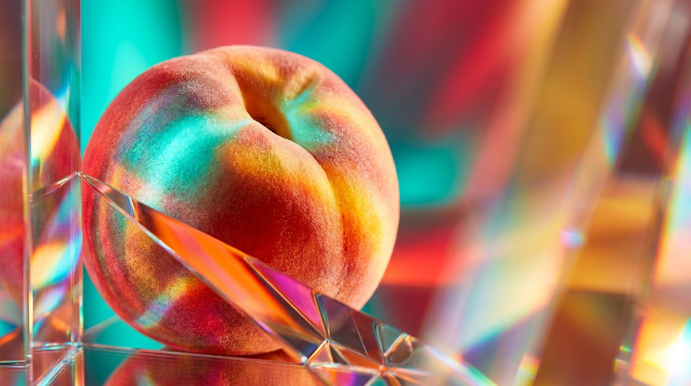 An elegant display of peach-infused fragrances and fresh summer fruits