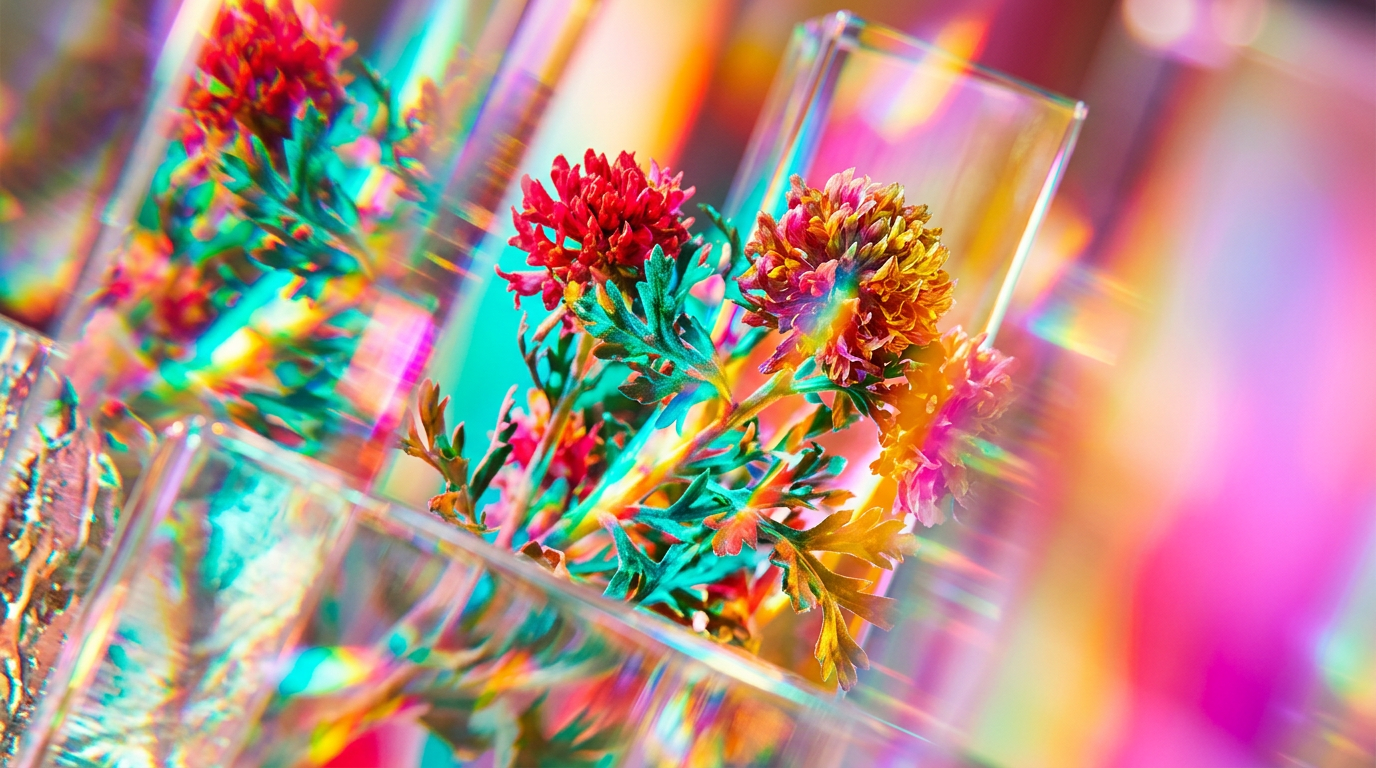 Davana flowers and botanical elements used in luxury perfumery