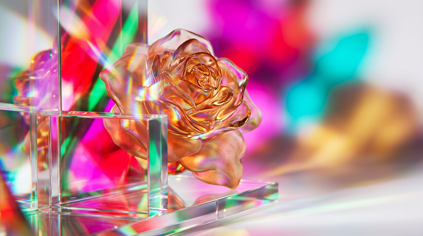 Modern romantic fragrance aesthetic with soft florals and light tones