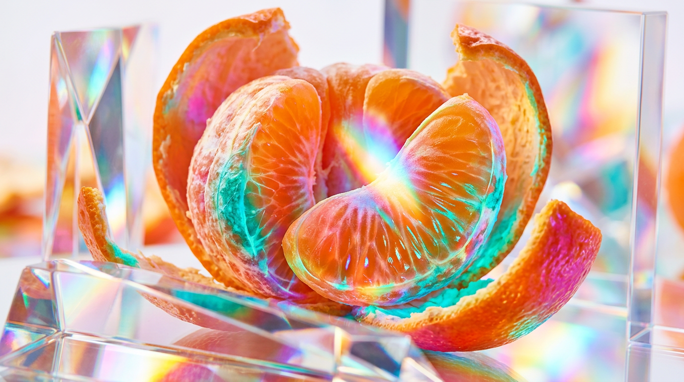 Fresh mandarin oranges and citrus perfume bottles
