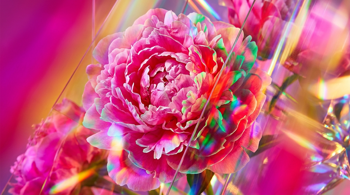 A lush garden of pink peonies in the early morning dew