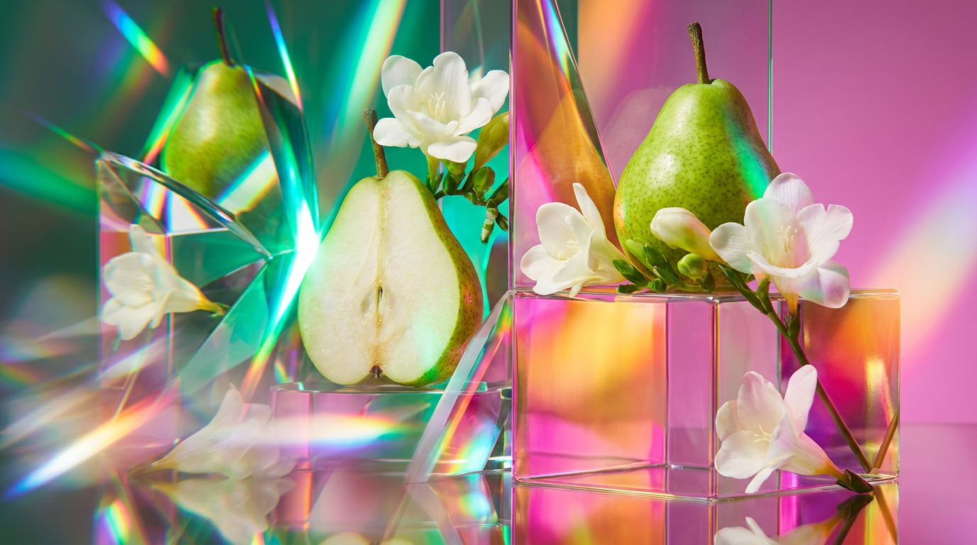 Luxury perfume bottles reflecting floral and fruity notes