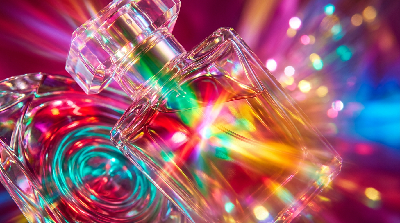 An atmospheric display of heady and mesmerising perfume bottles on a dark velvet surface