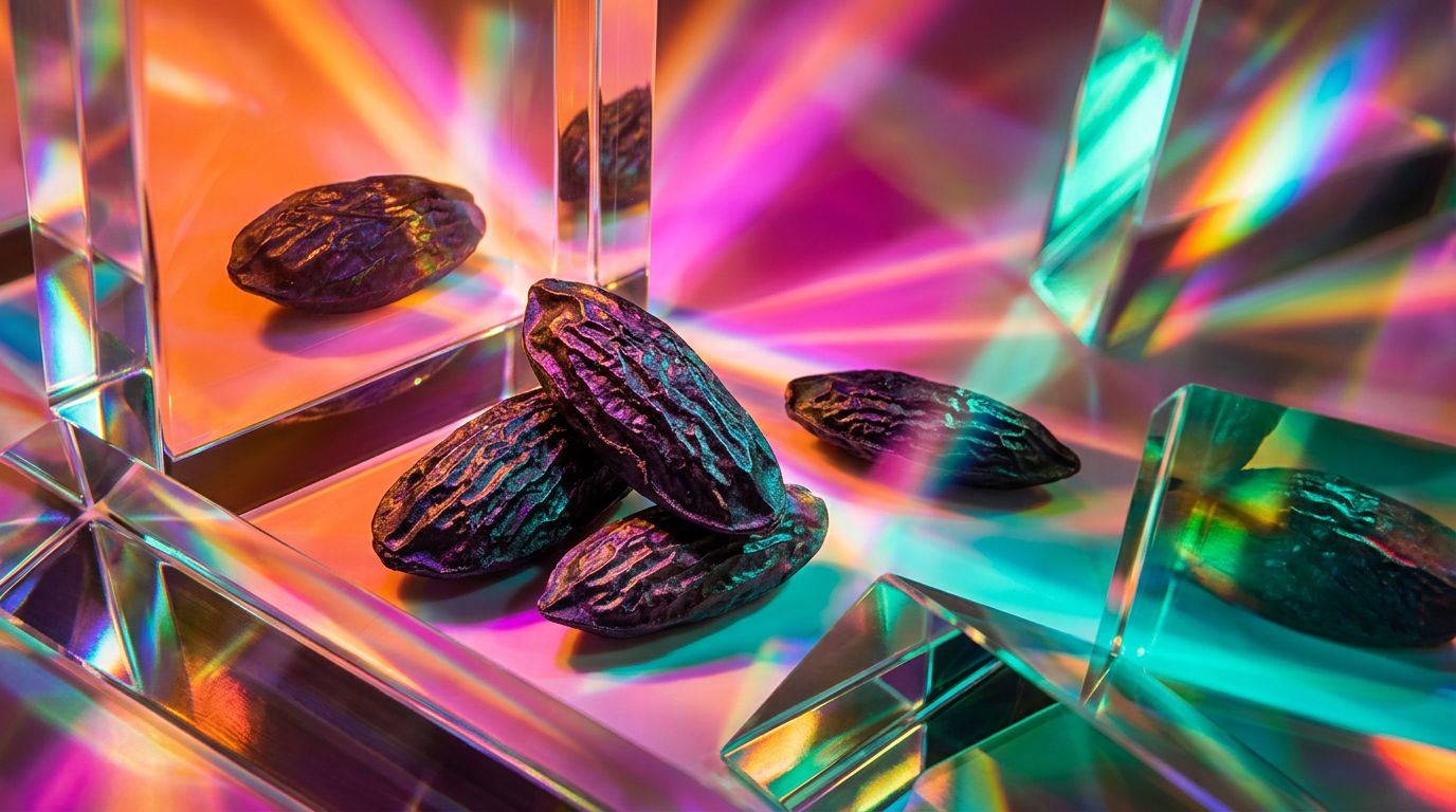 An artistic arrangement of tonka beans and warm spices on a dark wooden surface