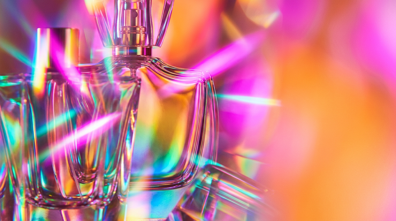 Elegant wedding fragrance bottle on a floral background