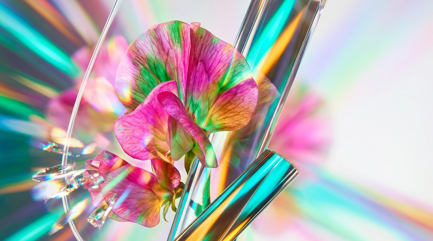 Delicate sweet pea flowers in a soft garden setting