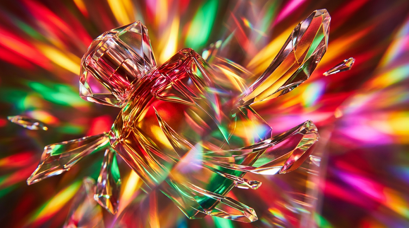 A fresh and untamed floral fragrance bottle in a natural sunlight setting