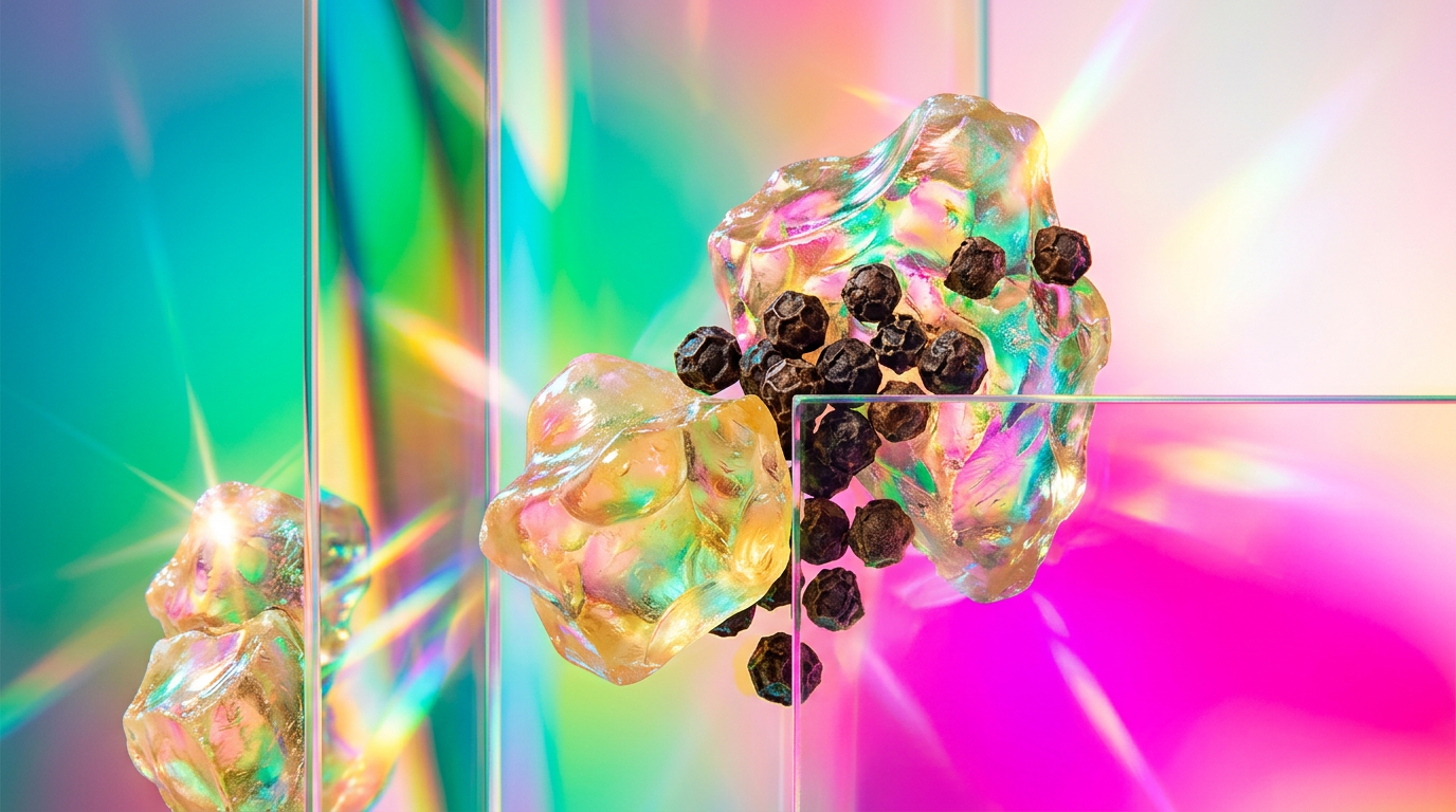 An evocative display of frankincense resins and peppercorns in a smoky atmosphere