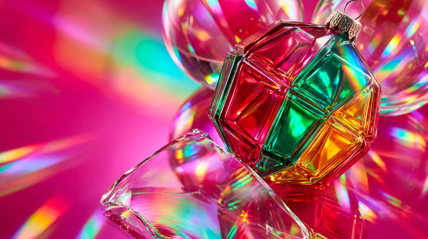 Festive perfume bottles amongst holiday decorations