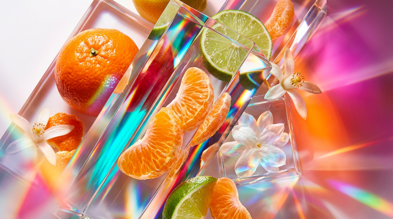 A bright and airy display of citrus fruits and fresh flowers
