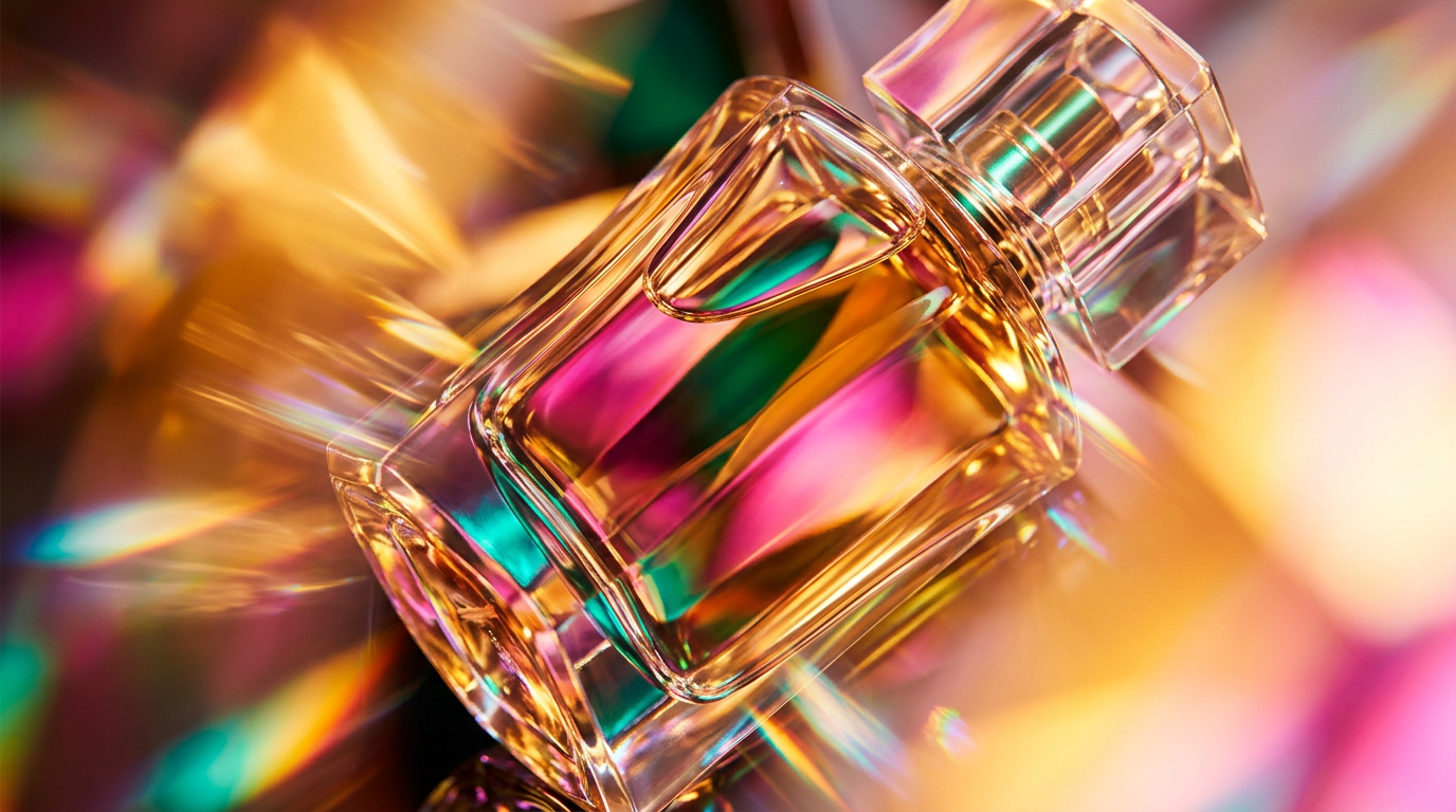 Sensual evening fragrance setting with warm lighting