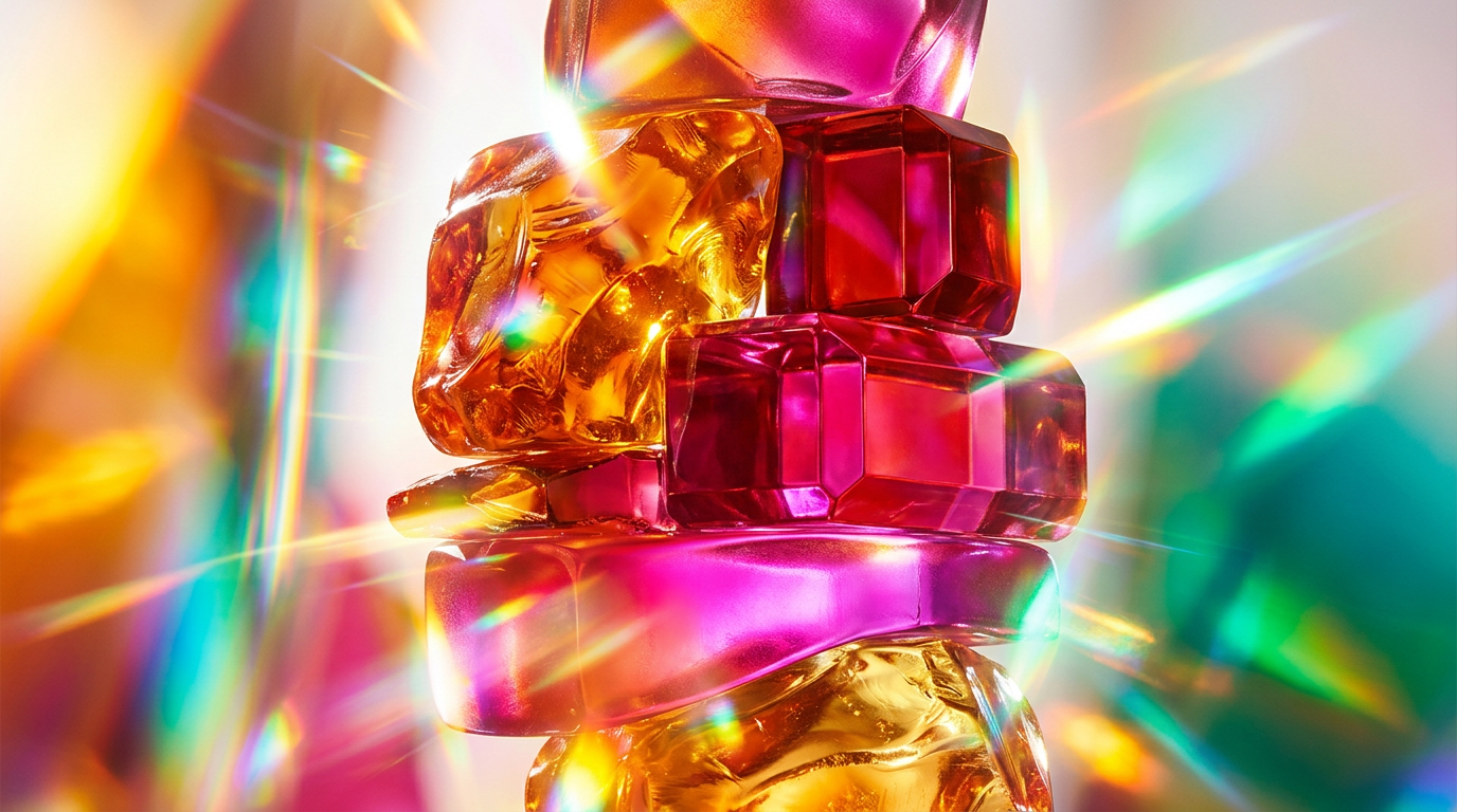 An aesthetic display of warm fragrance bottles and autumn leaves representing sensual layering