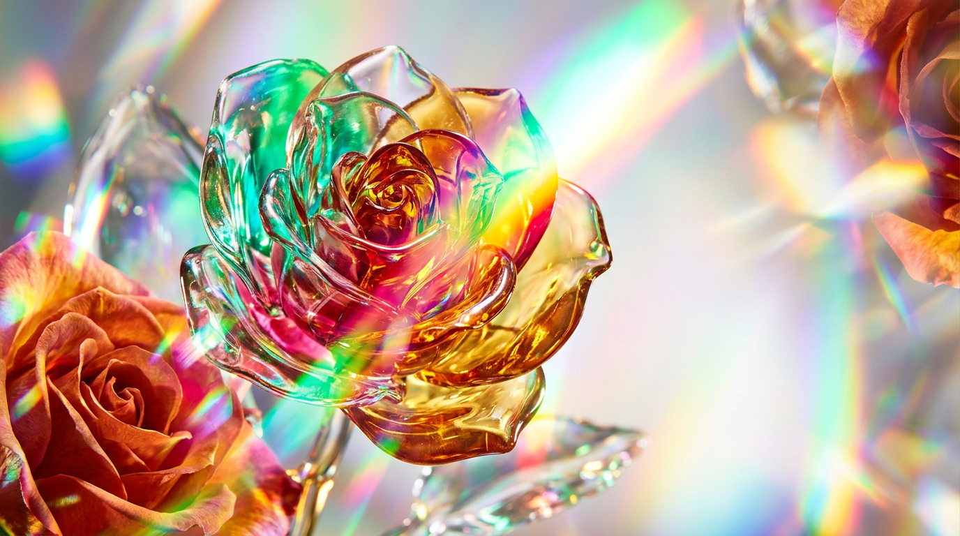 A luxurious display of rose petals and golden amber resin