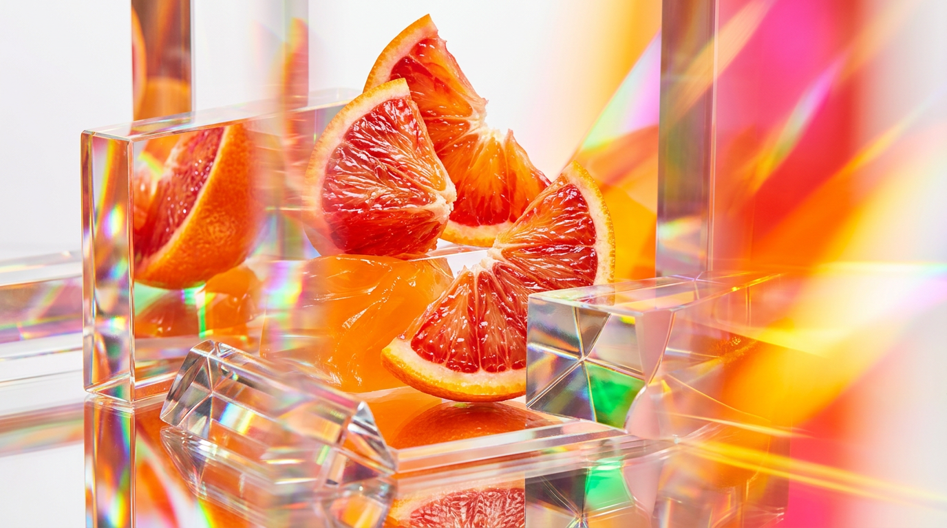 Bottles of luxury perfume on a decorative tray representing the citrus and gourmand families