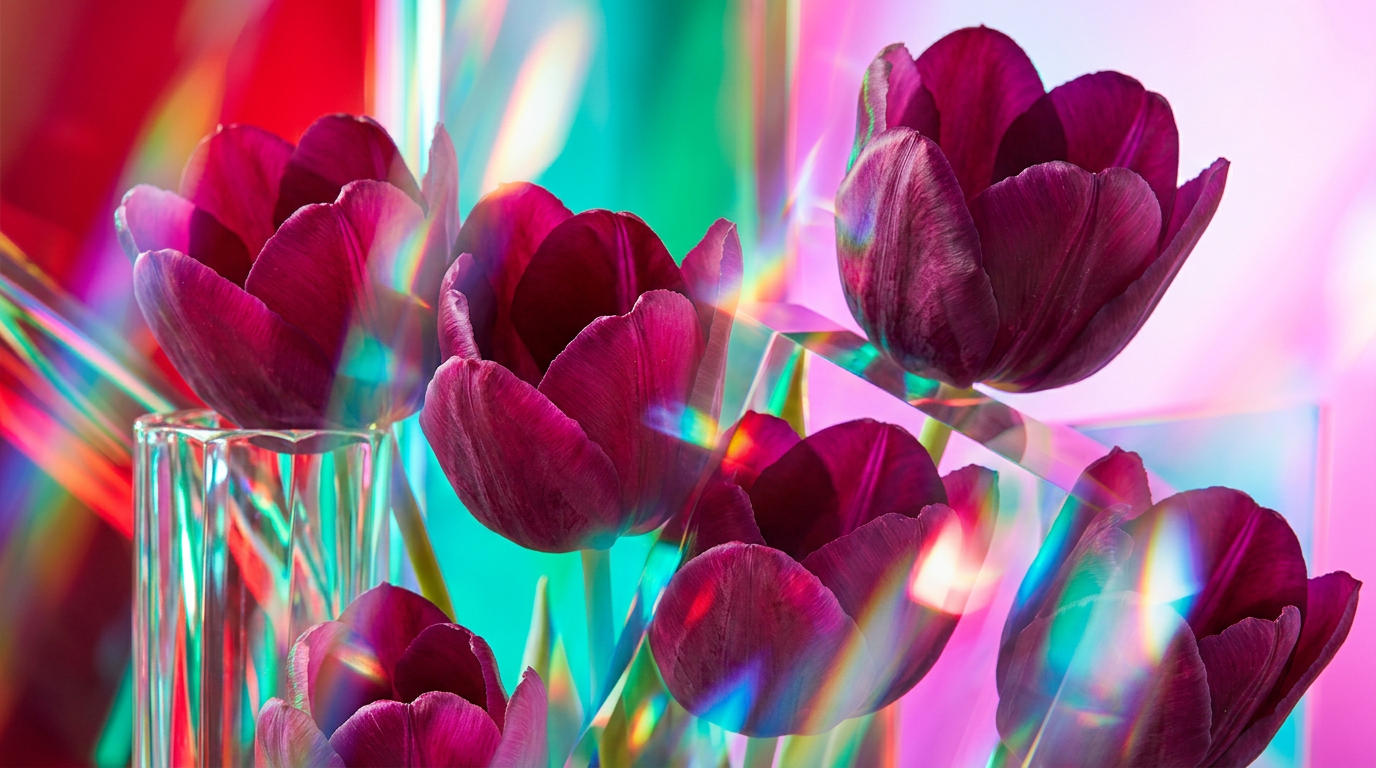 An atmospheric arrangement of dark florals and plum representing the Black Tulip aesthetic