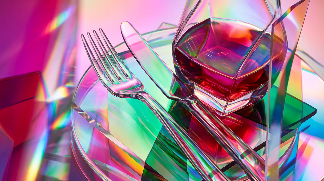 Romantic dinner setting with elegant perfume bottle and candlelight