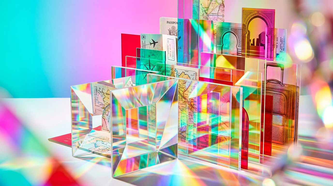 Travel accessories and luxury perfume bottles on a map