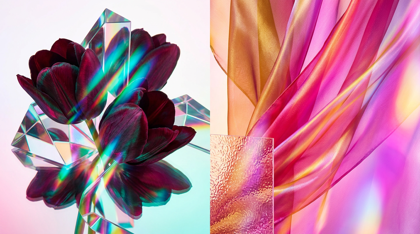 An artistic display of dark floral perfumes with plum and wood accents