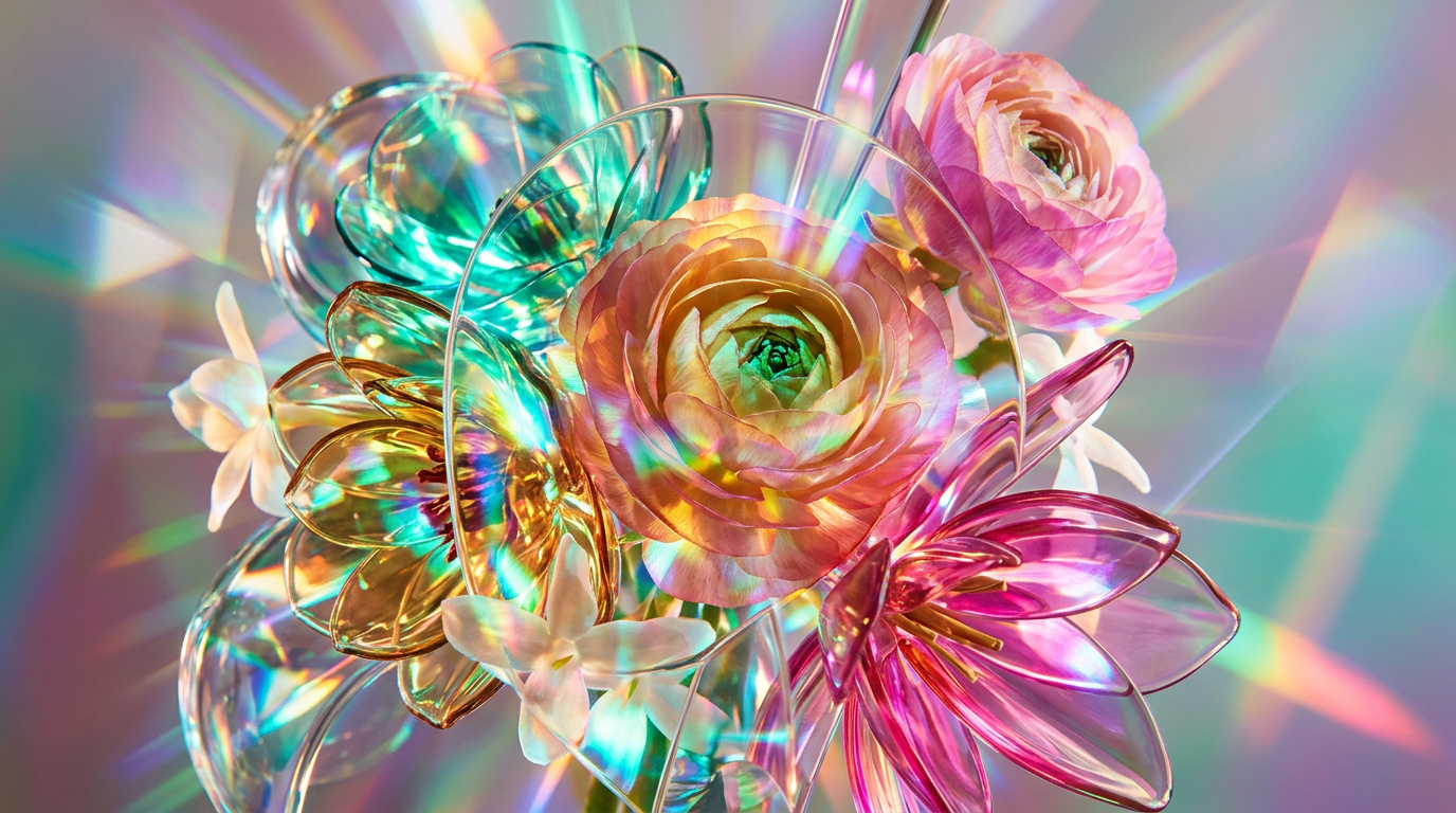 An ethereal display of light floral blossoms and morning dew