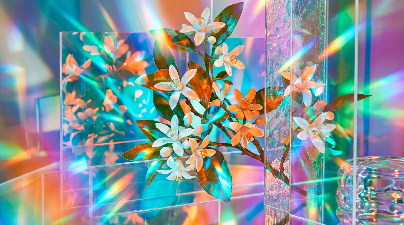 A sun-drenched display of orange blossoms and Shay & Blue fragrances