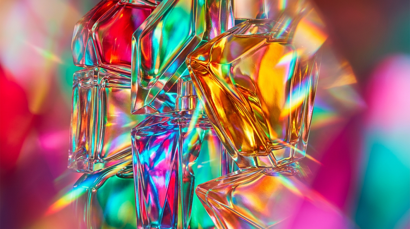 An array of elegant fragrance bottles representing different scent families