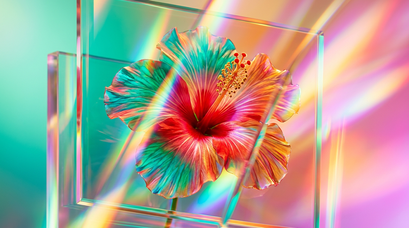 A vibrant tropical summer perfume setting with citrus and exotic flowers