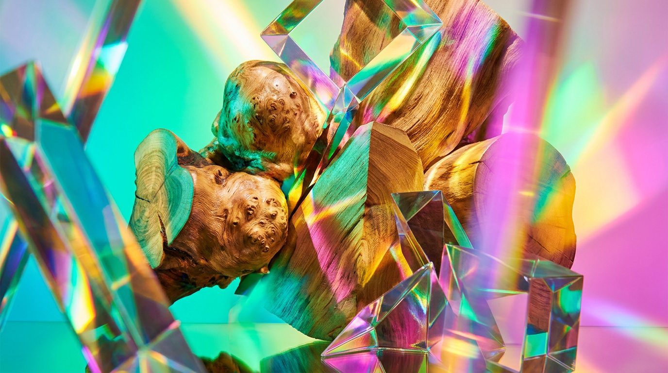 Elegant night scene with woodsy perfume bottles and evening attire