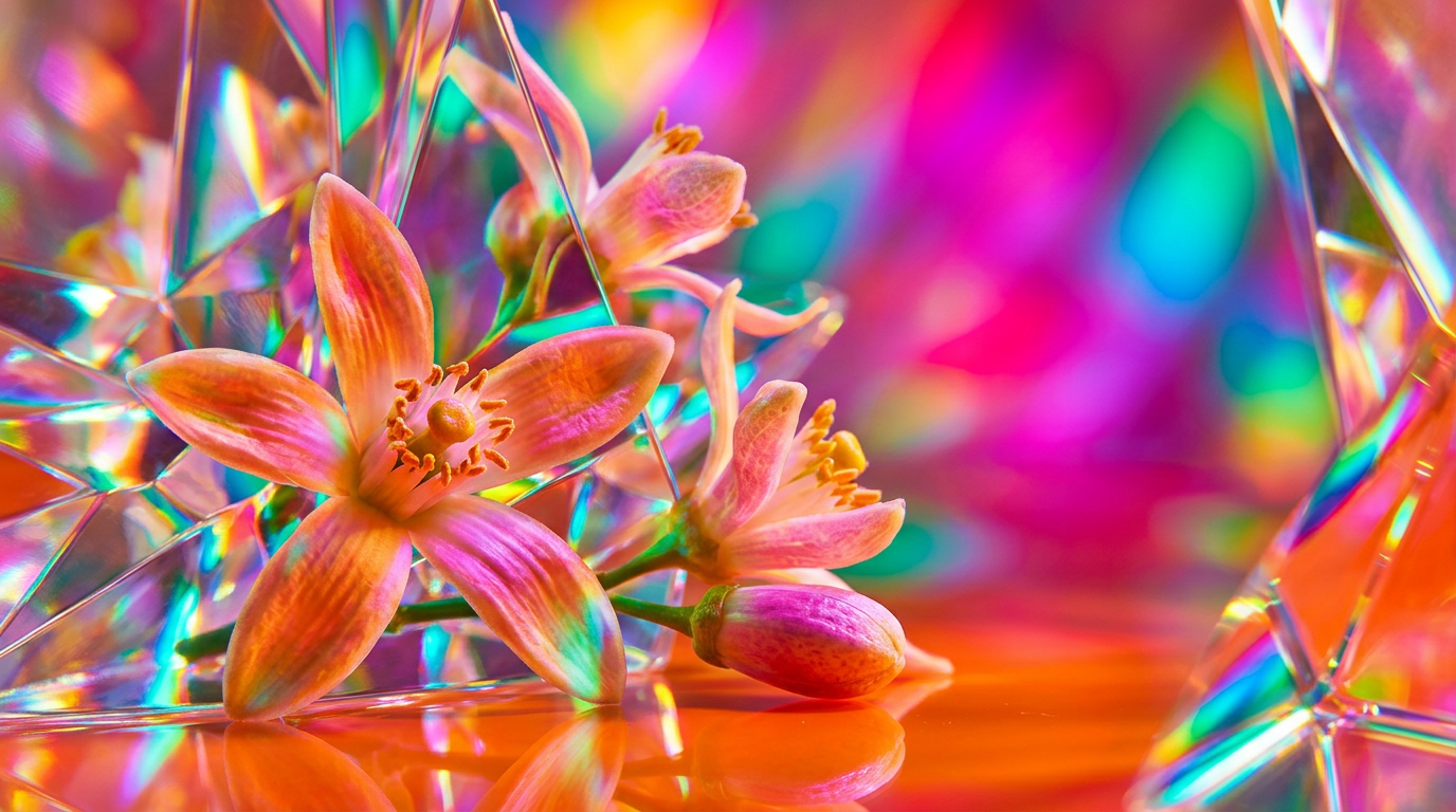 Fresh orange blossoms on a branch representing spring in a bottle