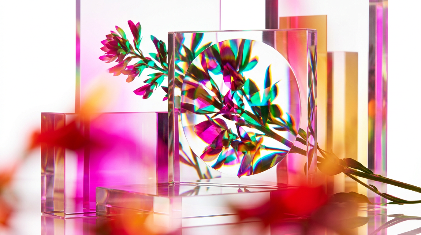 A botanical illustration of Davana flowers next to luxury perfume bottles