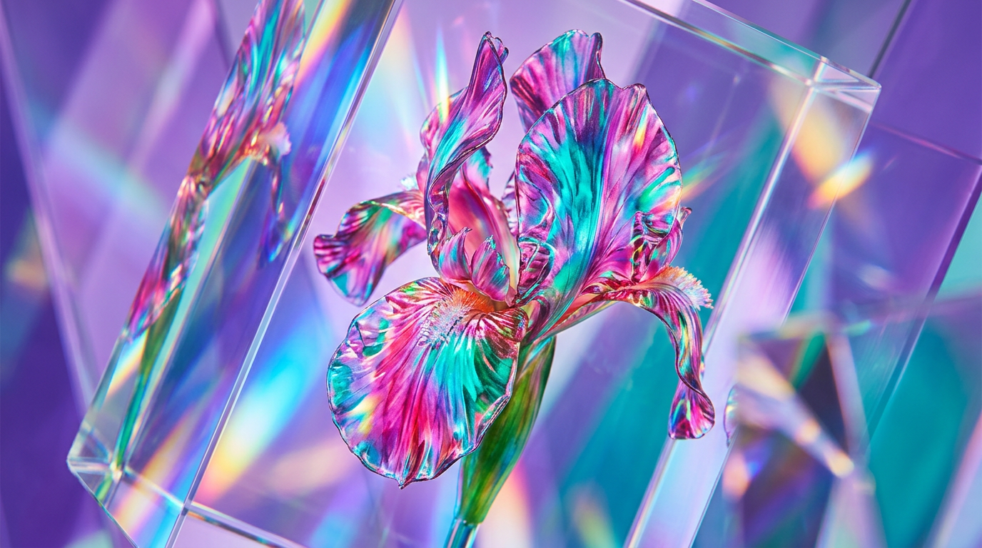 A collection of luxury iris and floral fragrances in sunlight