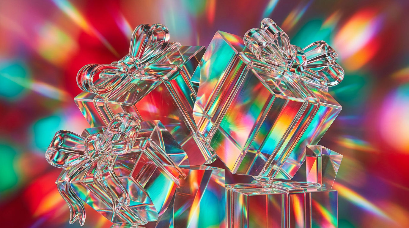 Festive perfume bottles with holiday decorations and lights