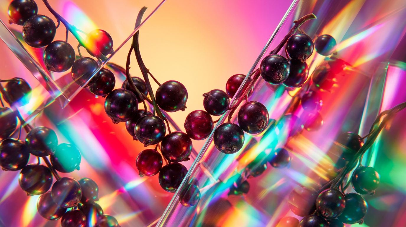 Cassis berries and green leaves in a sunlit garden boutique setting