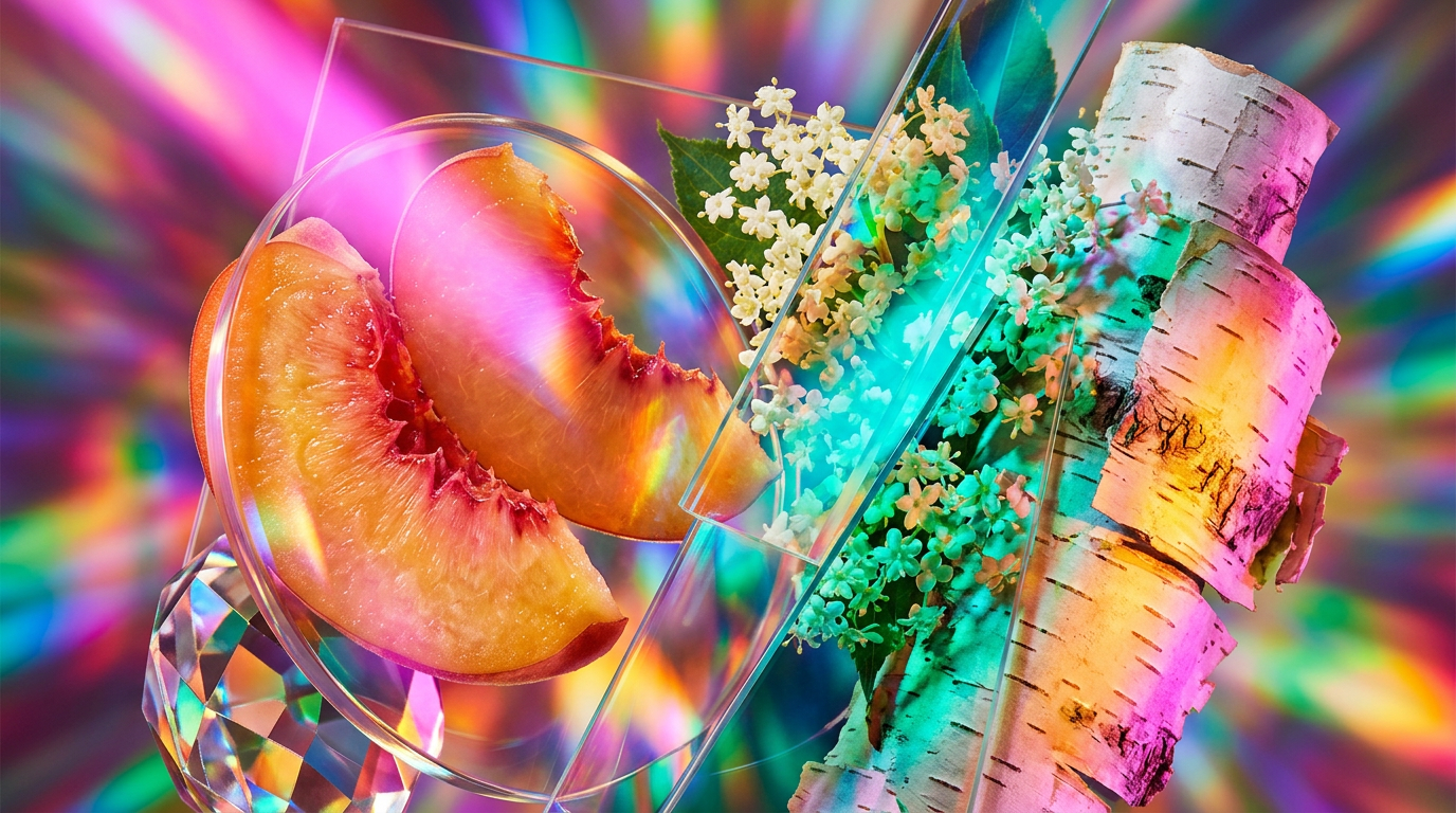 A collection of fresh, fruit and floral fragrances on a sunlit table