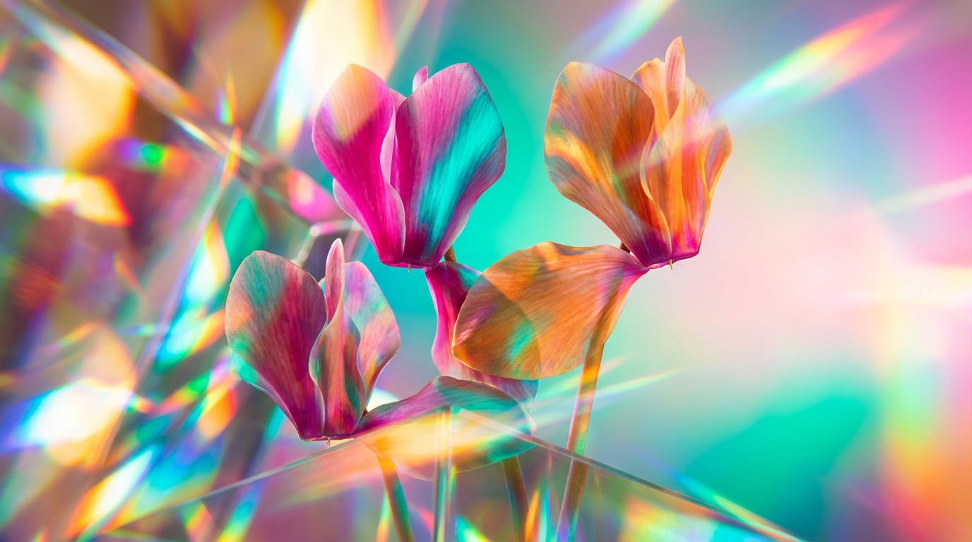 A moody aesthetic shot of cyclamen flowers and dark chocolate representing the contrast of fresh and sensual notes