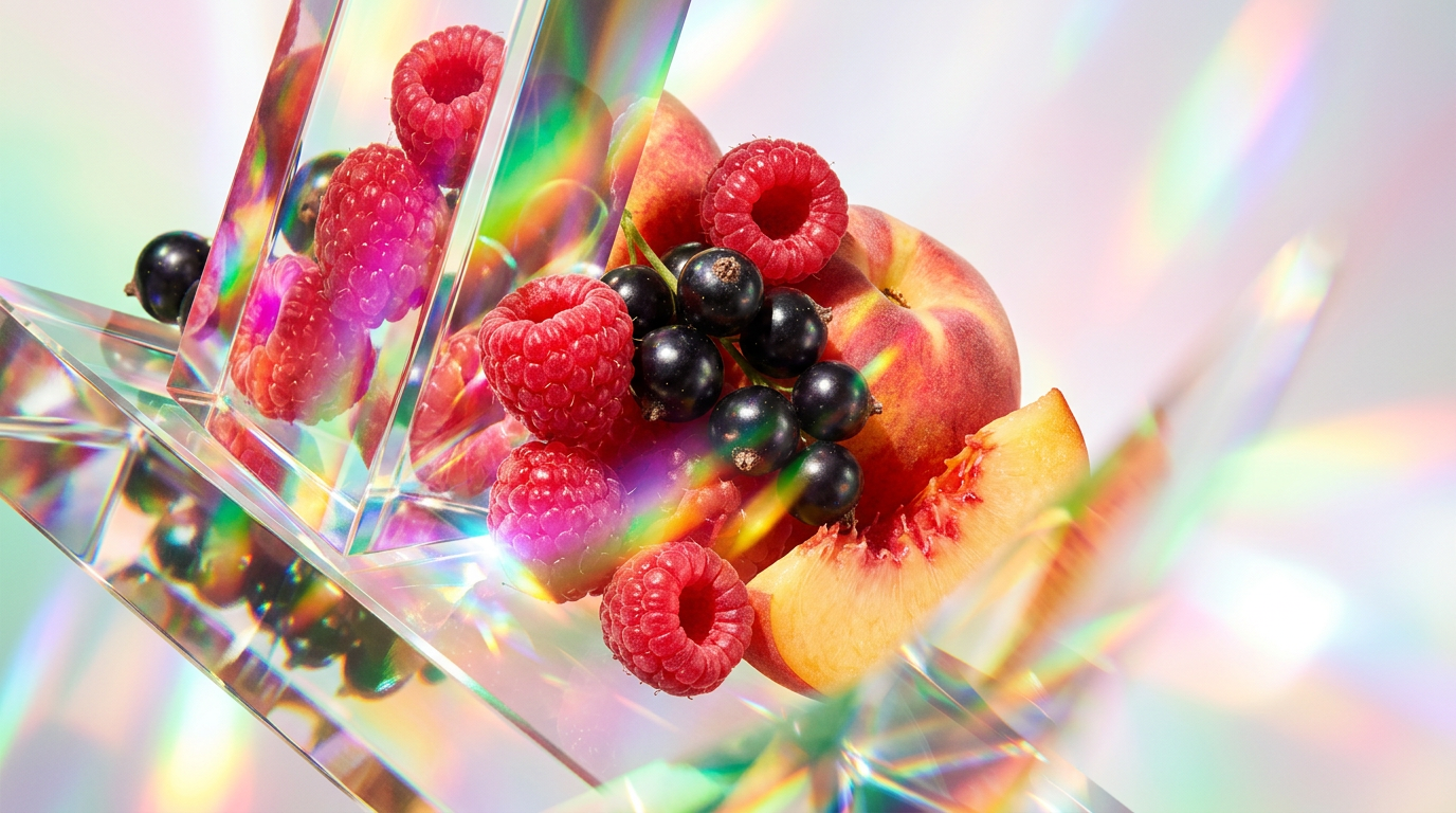 Bright summer light reflecting off a bottle of fruity perfume