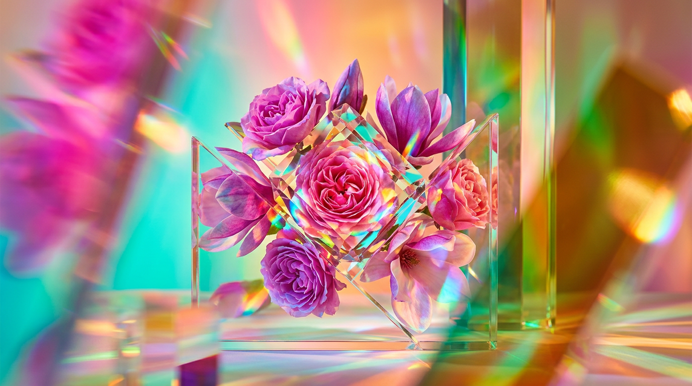 A lush spring garden with blooming flowers and sunlight filtering through trees
