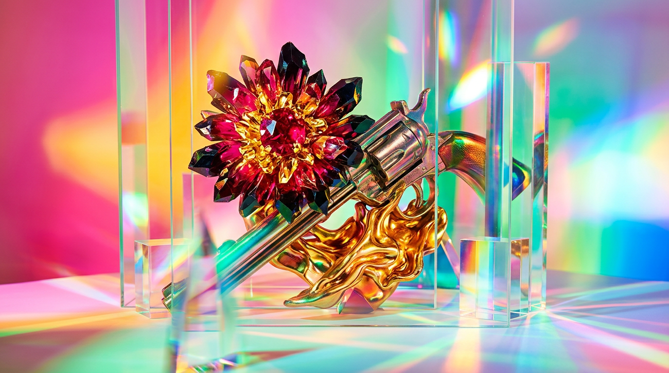 A decadent and atmospheric perfume bottle surrounded by dark florals and shadows
